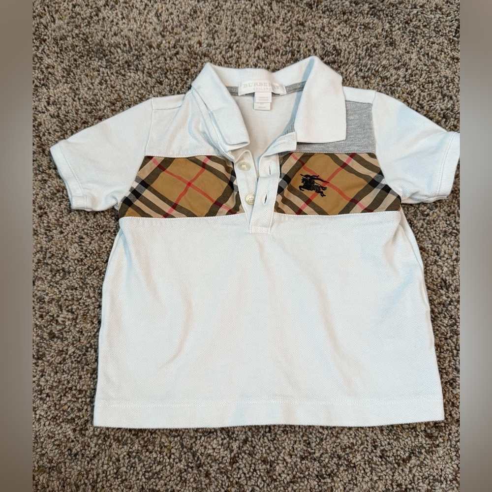 Burberry White and Tan Kids Polo Shirt